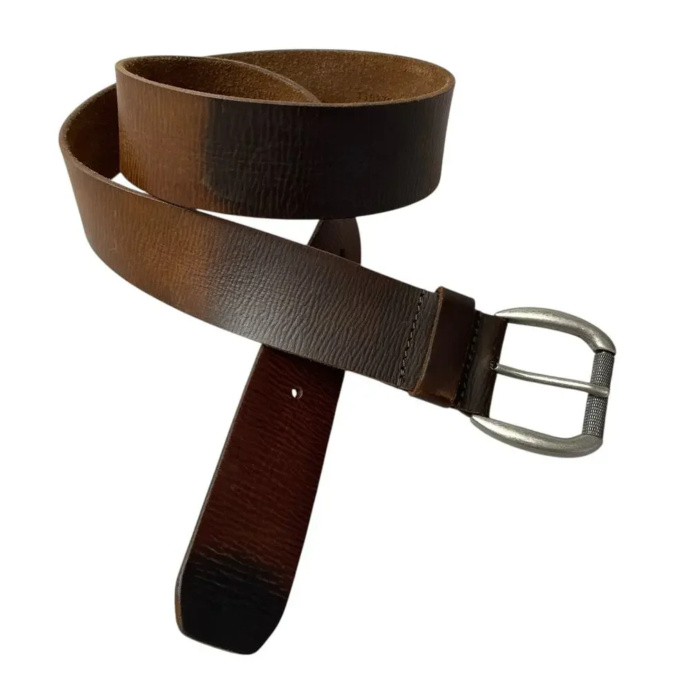 Fossil Leather Belt Mens 38 Brown Silver Roller Buckle Casual Classic 1.75